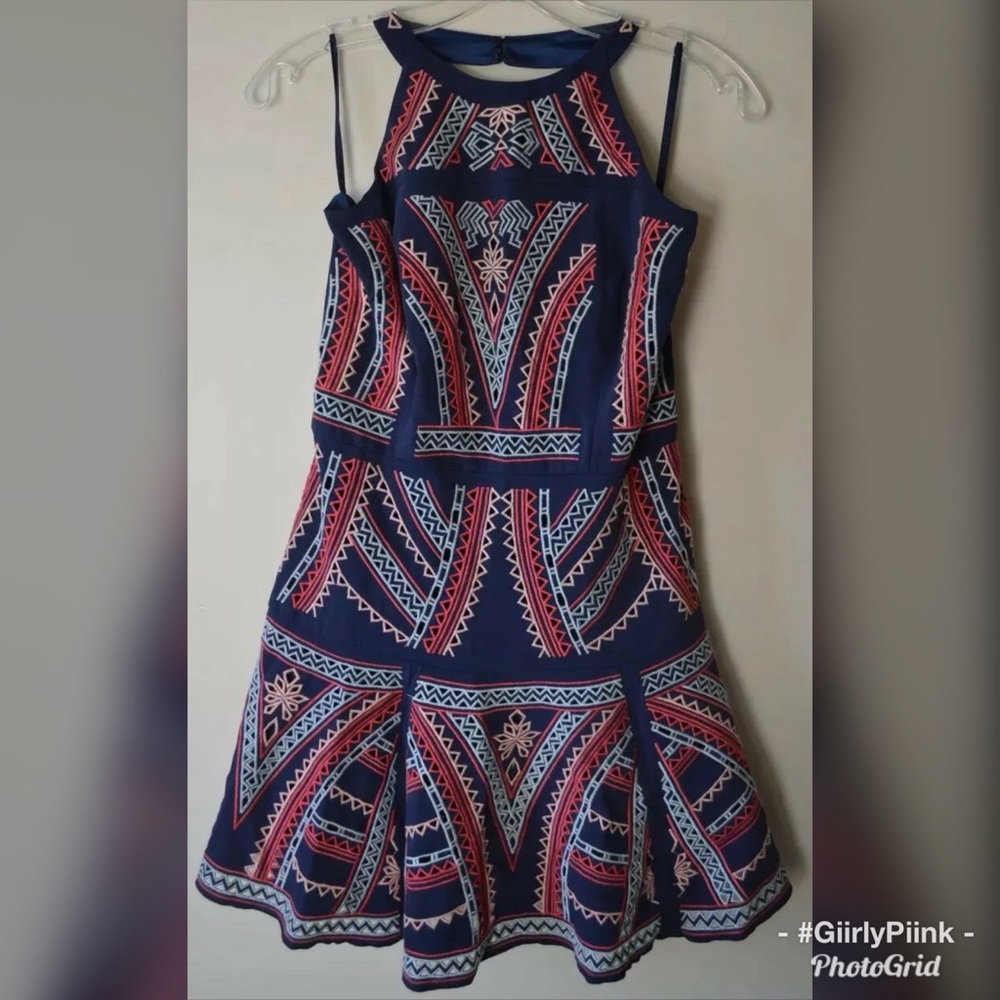 Parker Navy and Red Patterned Dress